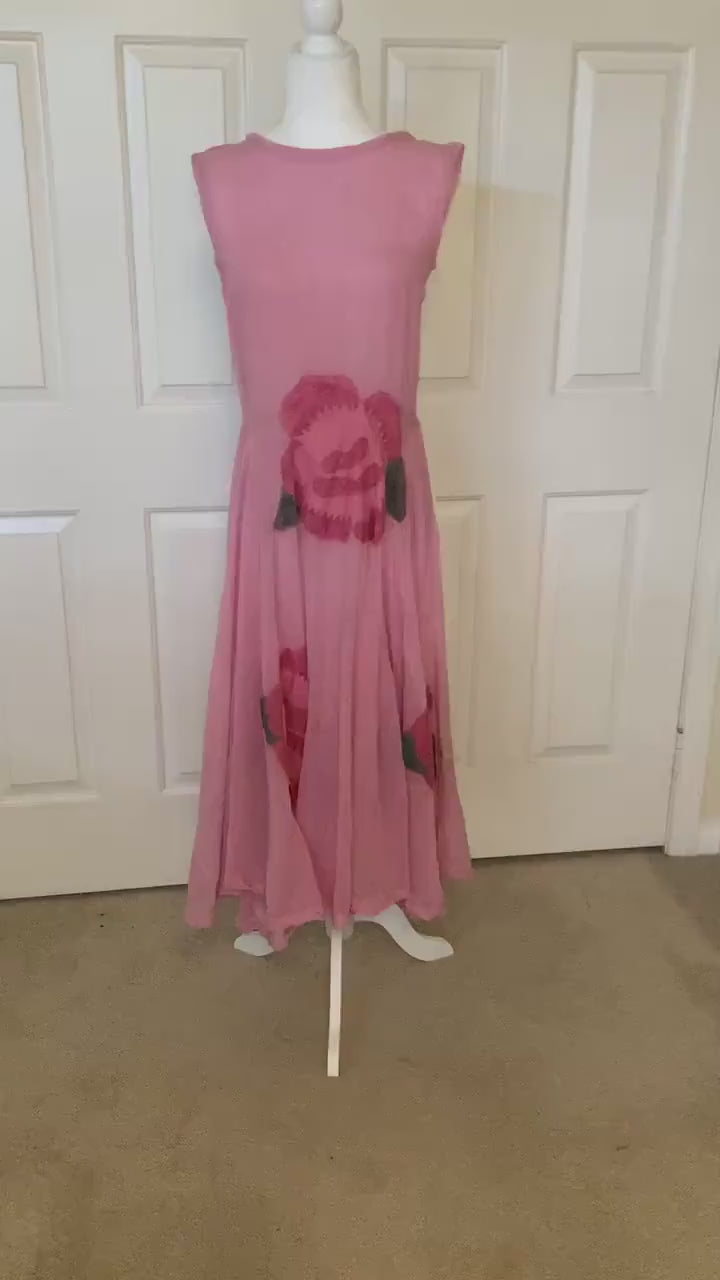 Very unique antique 20 s gauze pink garden dress