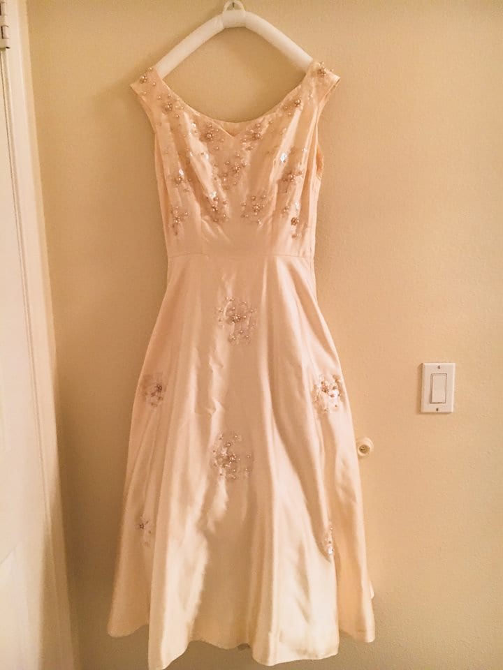 1940s Satin  Wedding Dress w sequins , pearls