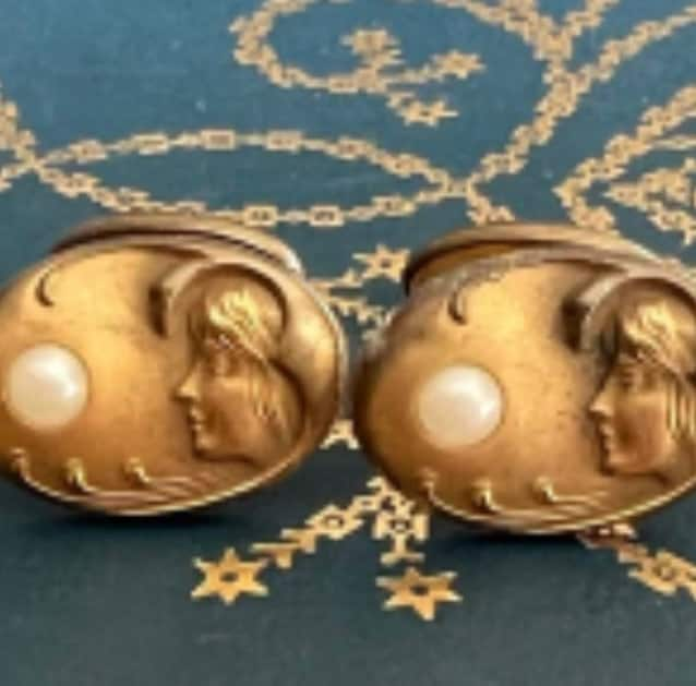 Antique Art Nouveau brass cuff links