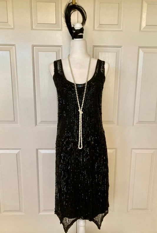 Swanky vintage 20s sequin sheer flapper dress