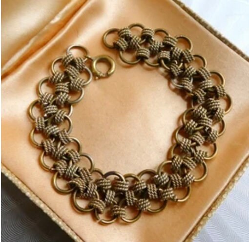 Antique Edwardian brass chain cuff bracelet