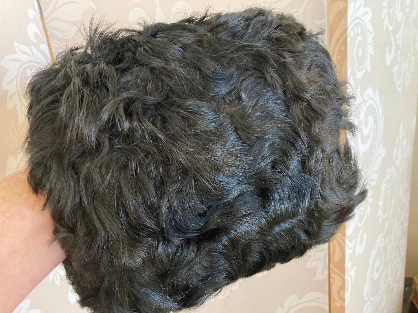 Victorian vintage black lambs hair (muff )hand warmer