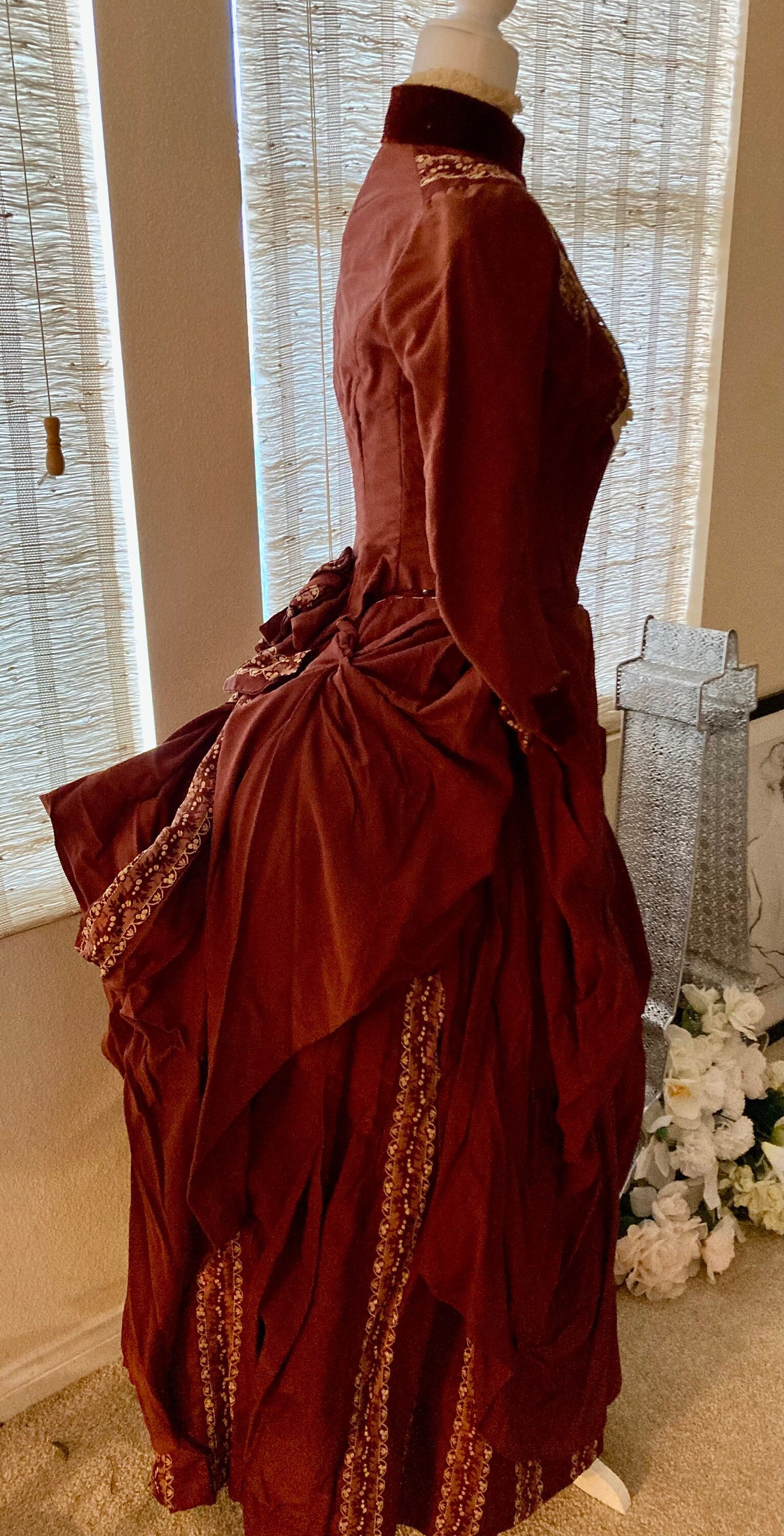 Incredible antique 1880s bustle day dress