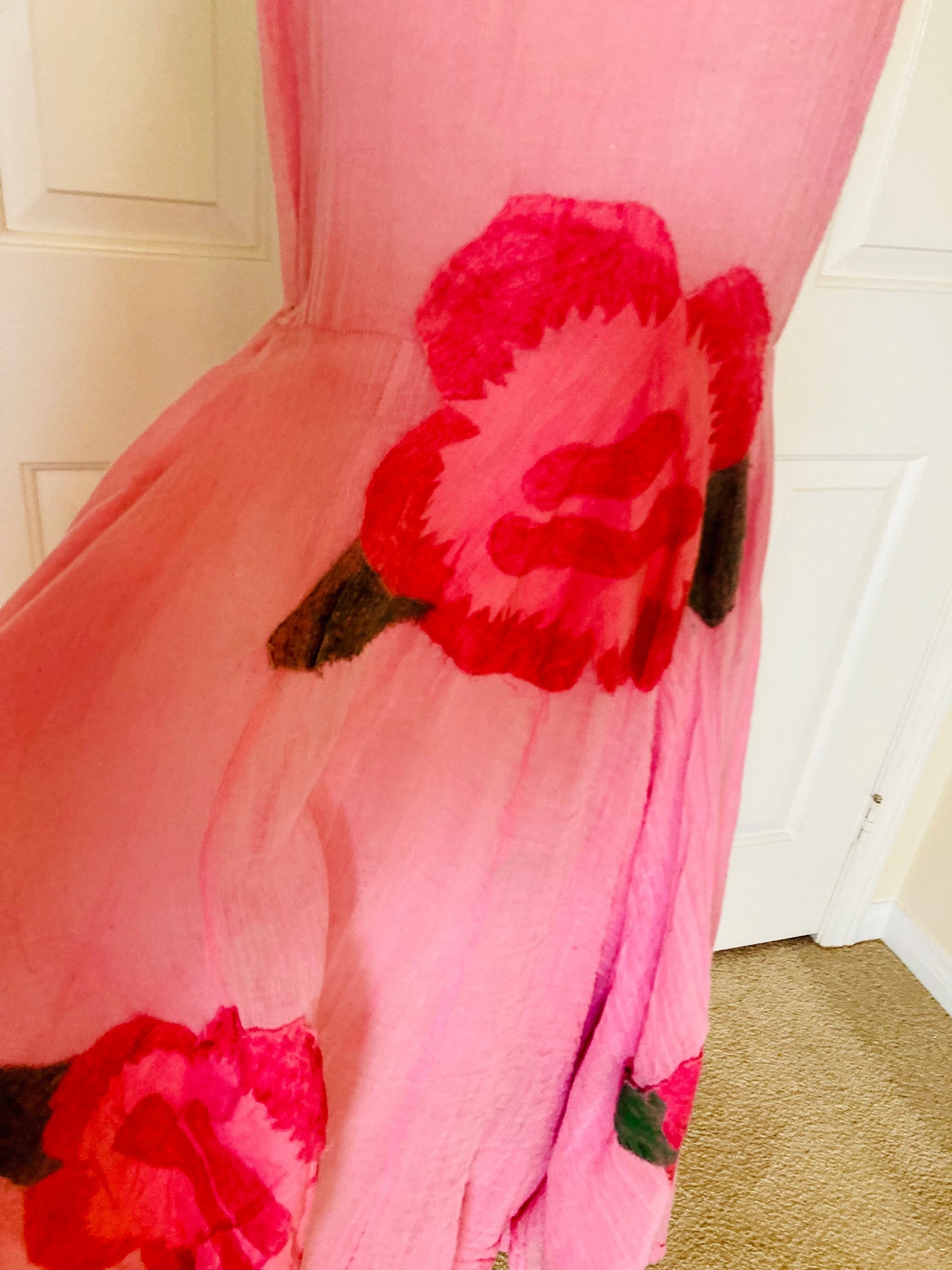 Very unique antique 20 s gauze pink garden dress